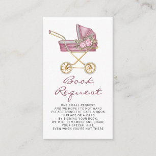 Pink Vintage Stroller Baby Shower Book Request Enclosure Card