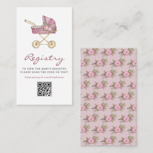 Pink Vintage Stroller Baby Shower QR Code Registry Enclosure Card