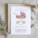 Pink Vintage Stroller It's a Girl Baby Shower Invitation<br><div class="desc">Invite guests to your event with this customizable baby shower invitation. It features a watercolour vintage stroller and pink flowers. This vintage baby shower invitation is perfect for It's a Girl baby shower. Personalize by adding your details.</div>