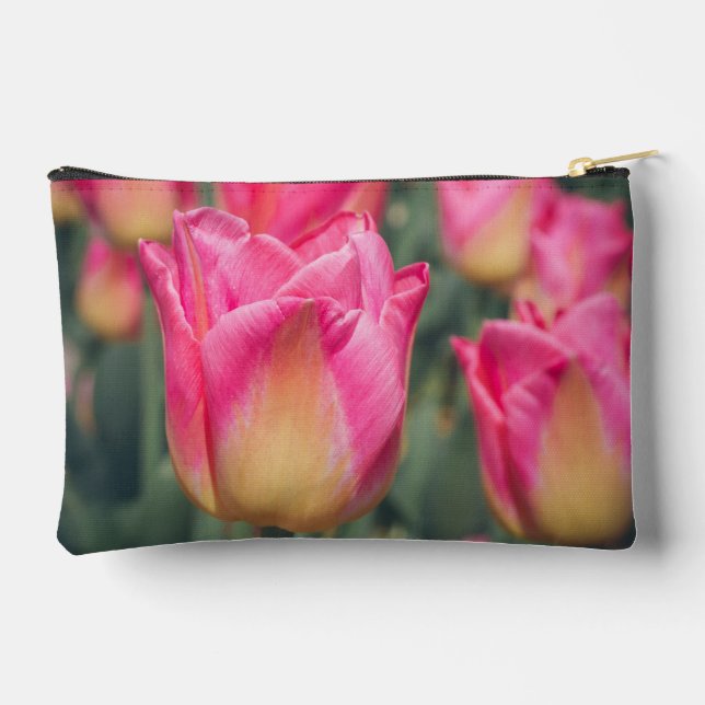 Pink vintage style spring tulips  accessory pouch (Back)