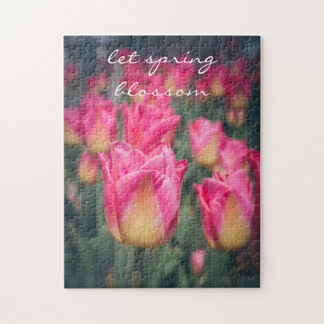 Pink vintage style spring tulips  jigsaw puzzle (Vertical)