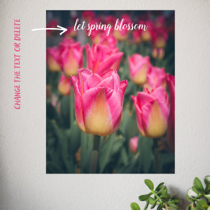 Pink vintage style spring tulips poster