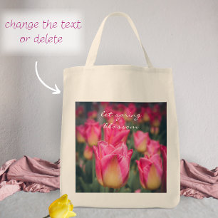 Pink vintage style spring tulips  tote bag