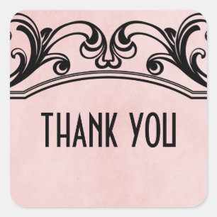 Pink Vintage Swirls Thank You Stickers