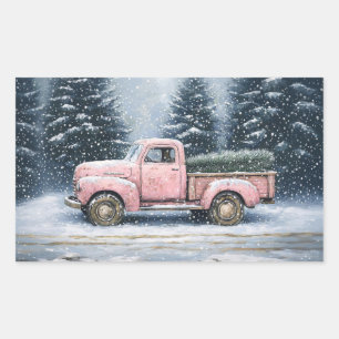 Pink Vintage Truck Christmas Tree Sticker