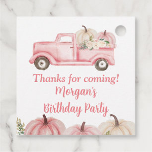 Pink Vintage Truck Pumpkin Birthday Party Favour Tags