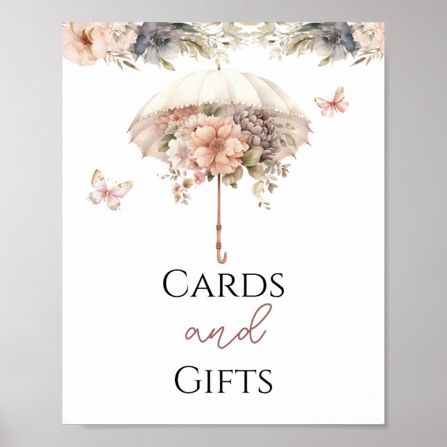 Pink Vintage Umbrella Shower Cards and Gifts Poster (Front)