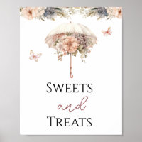 Pink Vintage Umbrella Sweets and Treats Party Sign