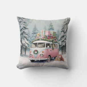 Pink Vintage Vanagon Ornament Throw Pillow
