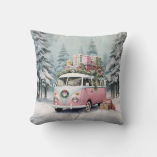 Pink Vintage Vanagon Ornament Throw Pillow