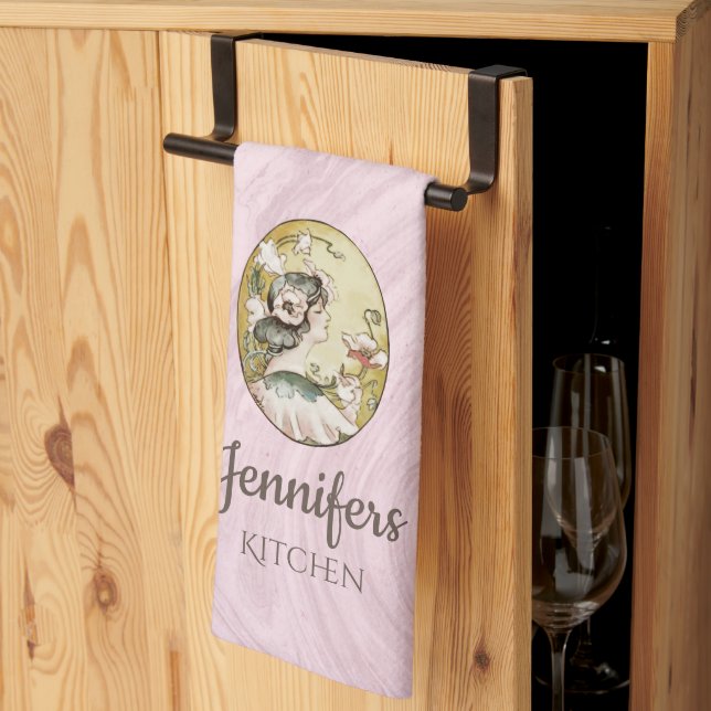 Pink Vintage Victorian   Kitchen Towel (Thirds Fold)