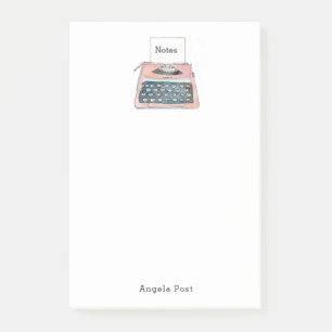 Pink Vintage Watercolor Typewriter  Post-it Notes