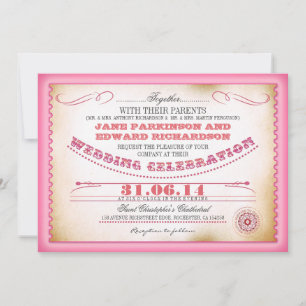 Pink vintage wedding invitations - tickets
