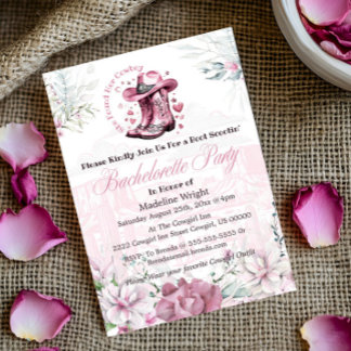 Pink Vintage Western Cowgirl Bachelorette Party Invitation