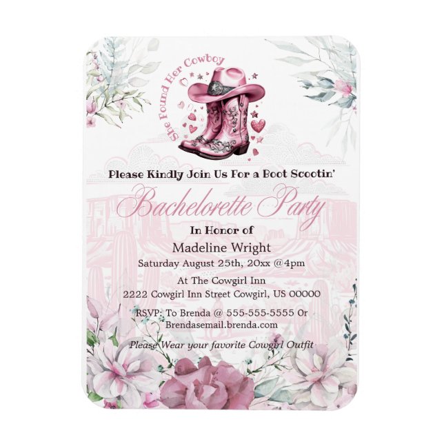 Pink Vintage Western Cowgirl Bachelorette Party Magnet (Vertical)