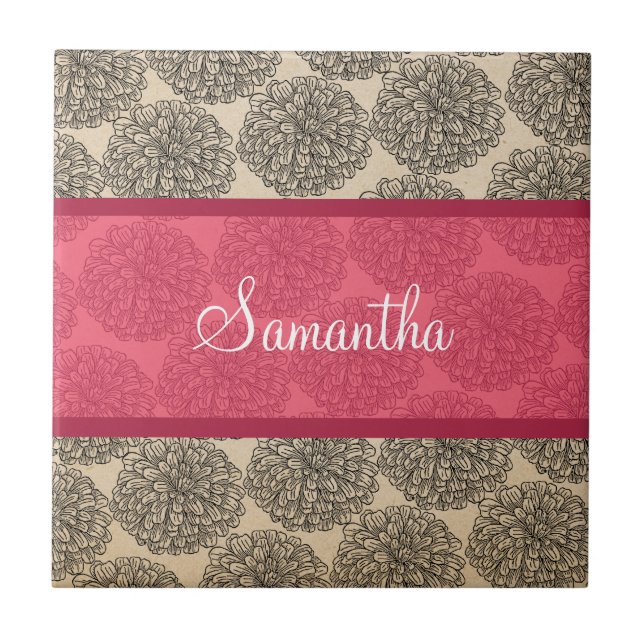 Pink Vintage Zinnia Tile (Front)