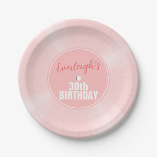 Pink Vinyl Record Music Personalized Birthday Paper Plate