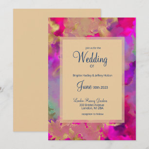 Pink+violet+bleu+vert encre invitations mariage