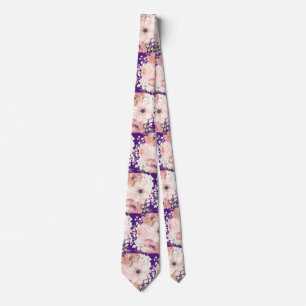 Pink Violet Floral wedding Neck Tie