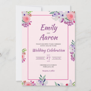 Pink Violet Garden Floral Watercolor Wedding Invitation