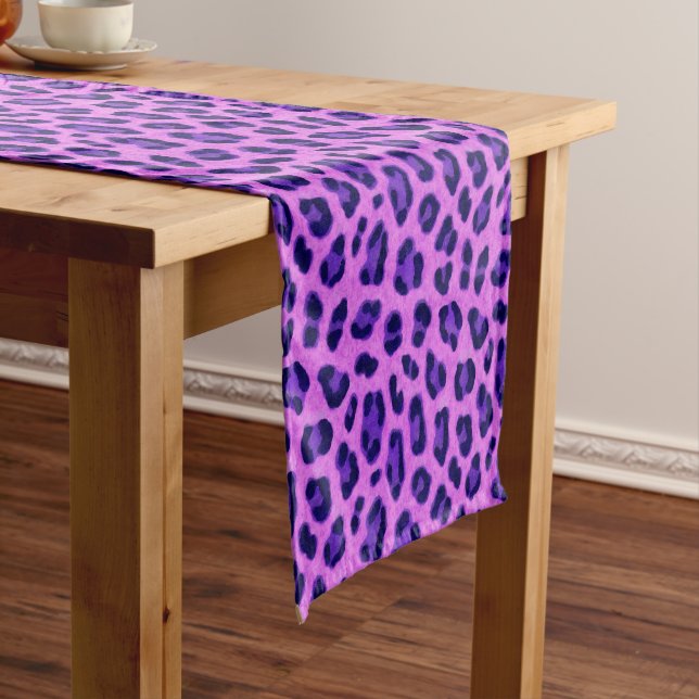 Pink Violet Leopard Animal Print Skin Pattern  Short Table Runner (In Situ)