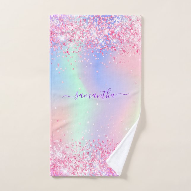 Pink violet nom holographique fille (Serviette à main)