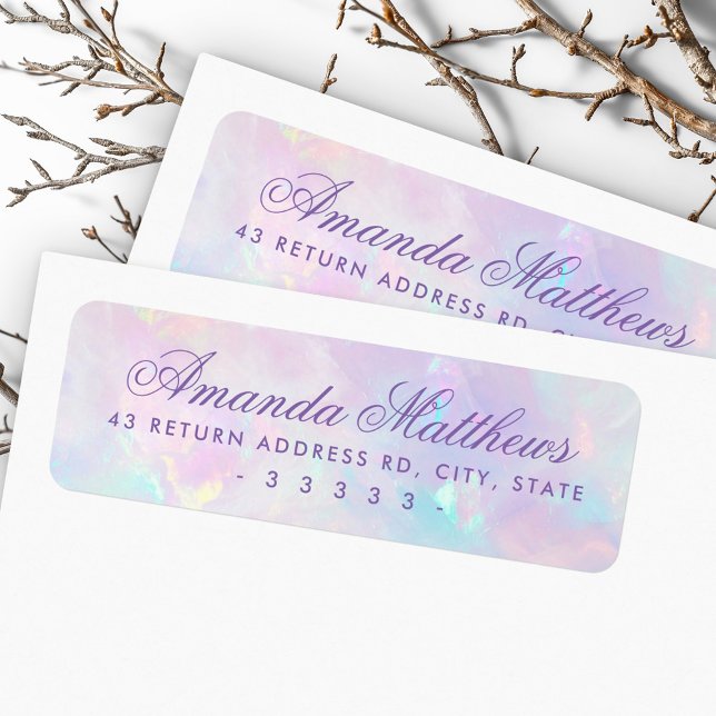 Pink violet opale look calligraphie script retour (Pink purple opal look calligraphy script return label)