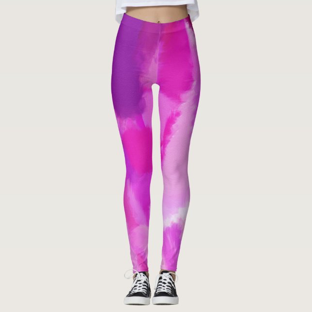 Pink Violet Paint Splatter Leggings (Front)