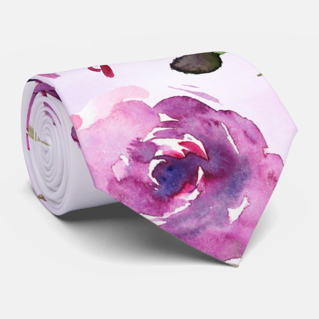 Pink Violet Peony & Orchid Garden Wedding Tie (Rolled)