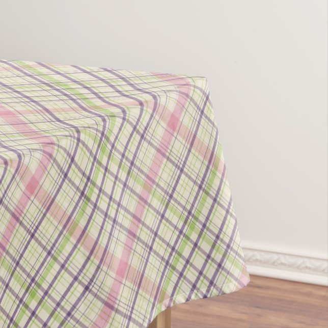 Pink Violet Purple Lime Green Plaid Pattern Tablecloth (In Situ)