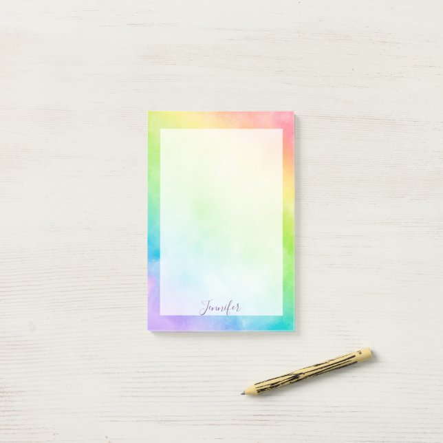 Pink violet rainbow watercolor post-it notes (On Desk)