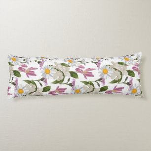 Pink violet tropical daisy and lily wildflowers body pillow