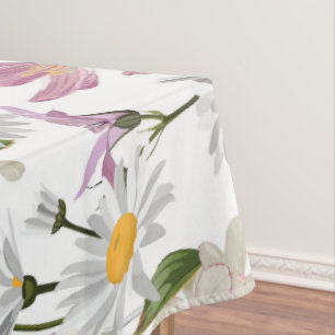 Pink violet tropical daisy and lily wildflowers tablecloth
