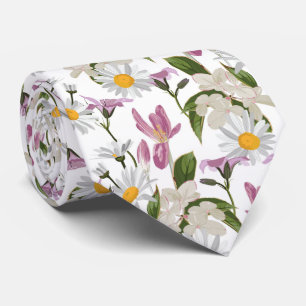Pink violet tropical daisy and lily wildflowers tie