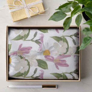Pink violet tropical daisy and lily wildflowers tissue paper