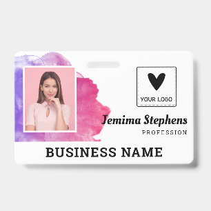Pink Violet Watercolor Add Your Logo Employee Badge
