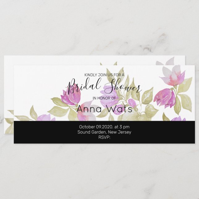 Pink Violet Watercolor Flowers Hand-painted (Front/Back)