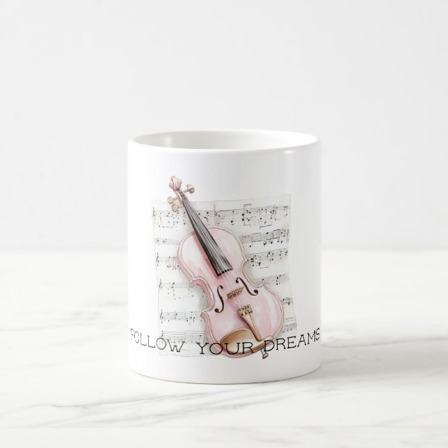 Pink Violin Music Sheet Coffee Mug (Center)