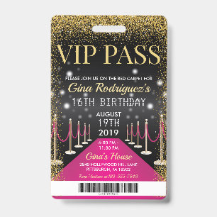 Pink VIP Pass Hollywood Red Carpet Birthday Badge