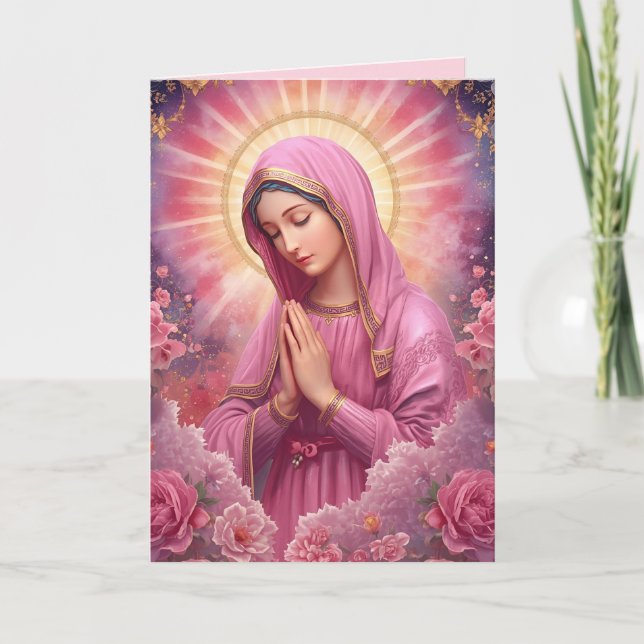Pink VIrgin Mary Sympathy Folded Greeting Card (Front)