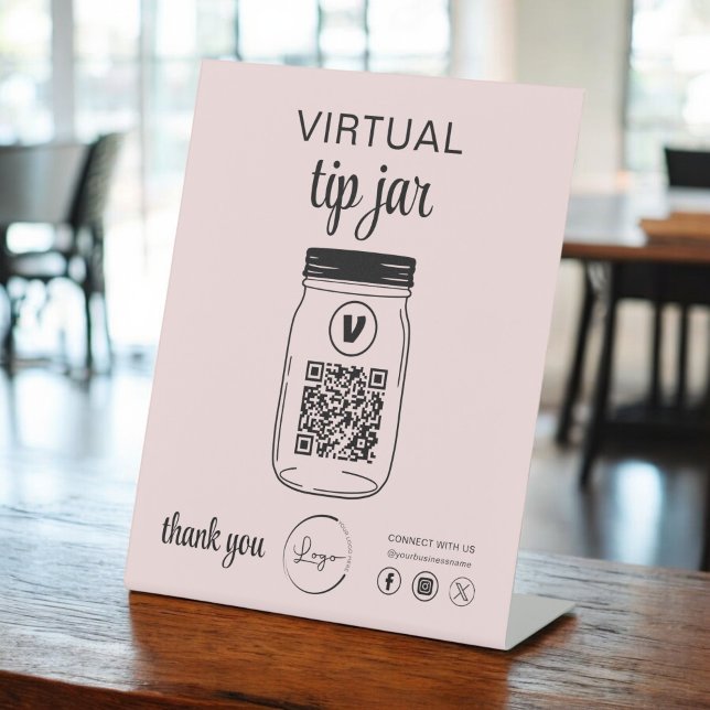 Pink Virtual Tip Jar QR Code Logo  Pedestal Sign (Creator Uploaded)