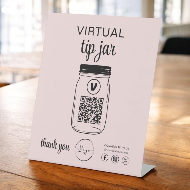 Pink Virtual Tip Jar QR Code Logo Pedestal Sign (Creator Uploaded)