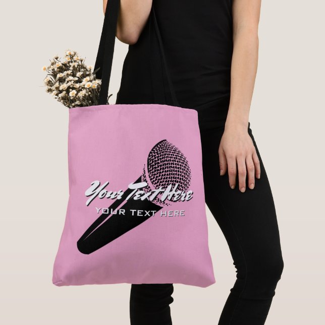 Pink vocal microphone mic design personalized tote bag (Close Up)