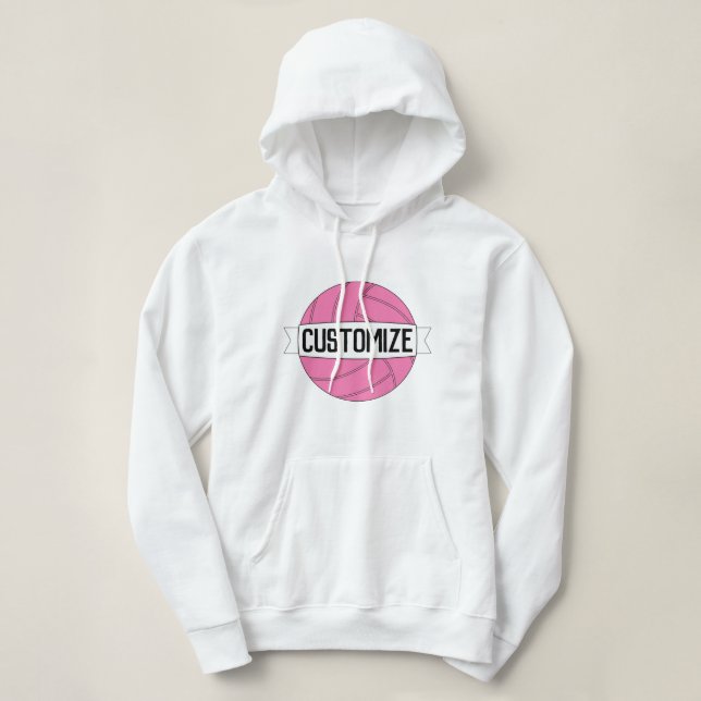 Pink Volleyball Custom Team Name/Text Personalized Hoodie (Design Front)