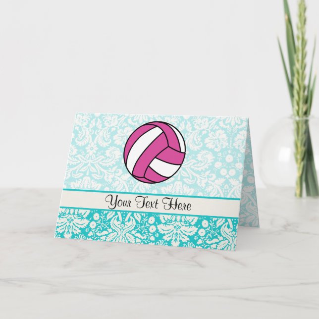 Pink Volleyball; Damask Pattern Card (Front)