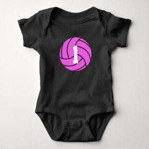 Pink Volleyball Jersey Number Baby Bodysuit