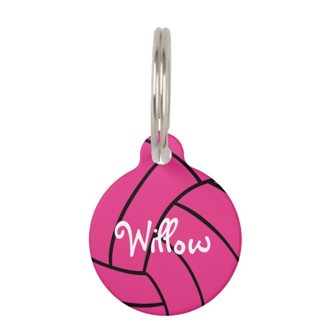 Pink Volleyball Personalized Pet Tag (Front)