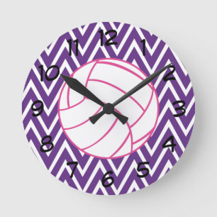 Pink Volleyball Purple Chevron Zigzag Wall Clock