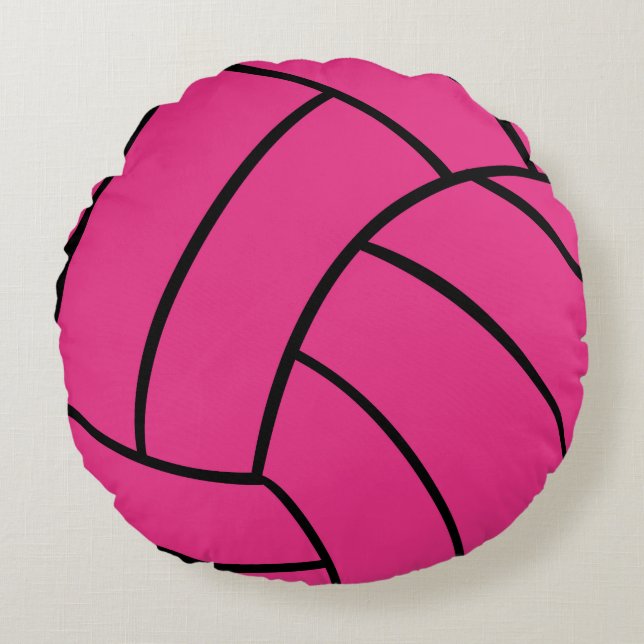 Pink Volleyball Round Throw Pillow (Front)