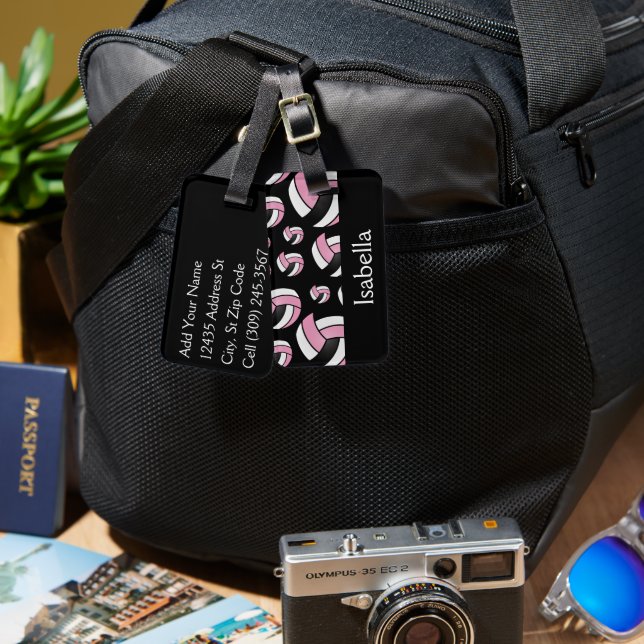 Pink Volleyball Sport Pattern  Luggage Tag (Front & Back)